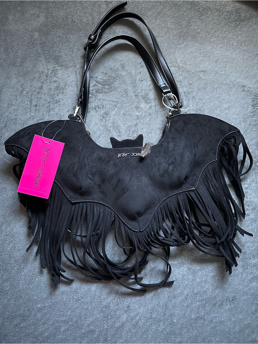 NEW WITH TAG! Betsey Johnson Black Fringe Bat Wing Shoulder Bag